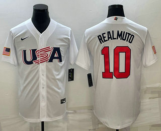 Mens USA Baseball #10 JT Realmuto 2023 White World Baseball Classic Stitched Jersey->2023 world baseball classic->MLB Jersey
